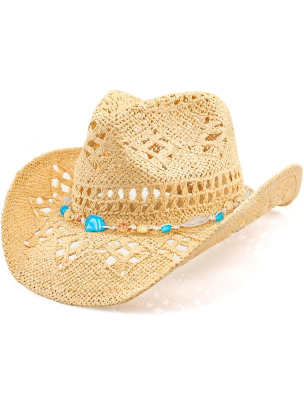 Women's Beige Blue Cowgirl Comfortable Classical Wide with Shapeable Brim